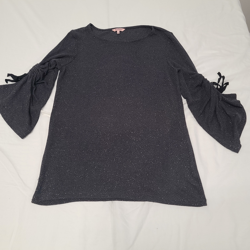 Juicy Couture Black Sparkle Bell Sleeve Long-Sleeve Top